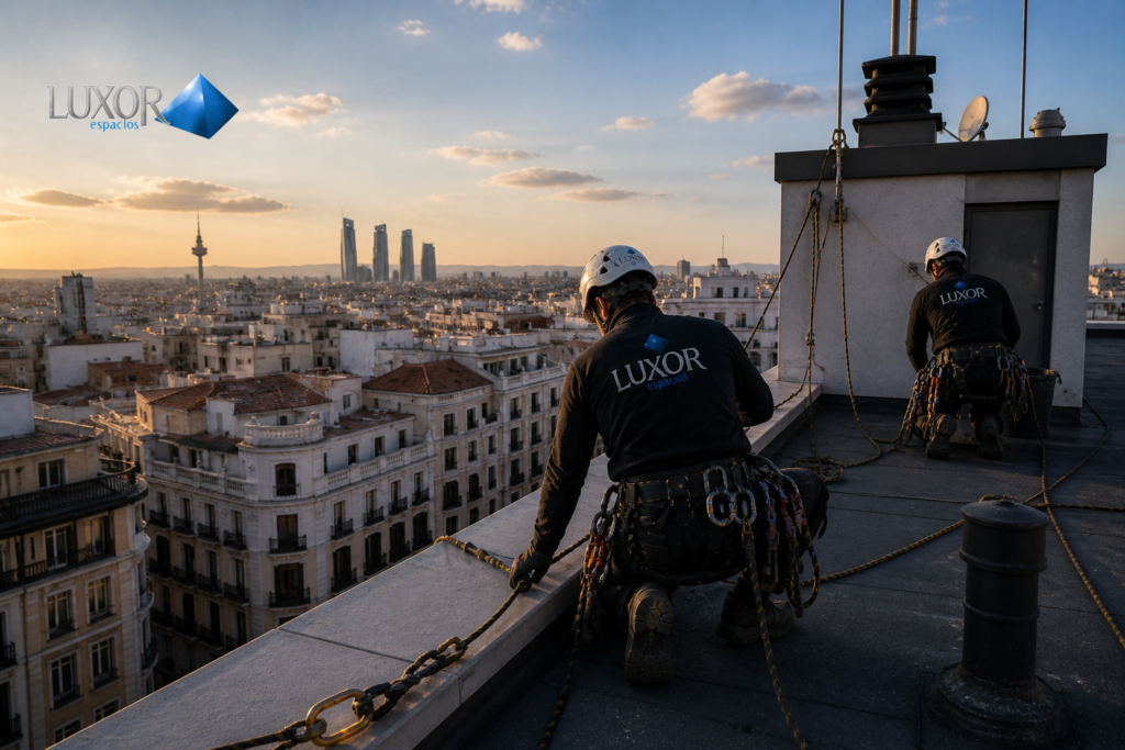 Equipo de Luxor Espacios especializado en trabajos verticales en Madrid